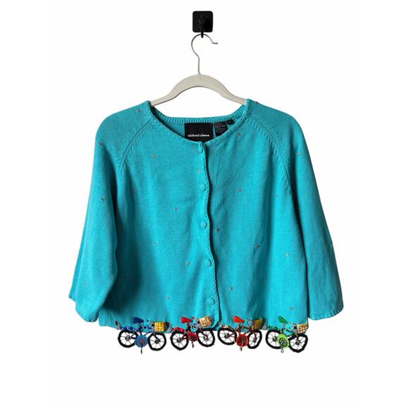 VTG Y2k Unique Funky Michael Simon Hanging Beaded Bicycles 3/4 Sleeve Cardigan - Picture 2 of 10